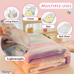 MorroMorn Rainbow Love blanket close-up reveals ultra-soft fleece texture.