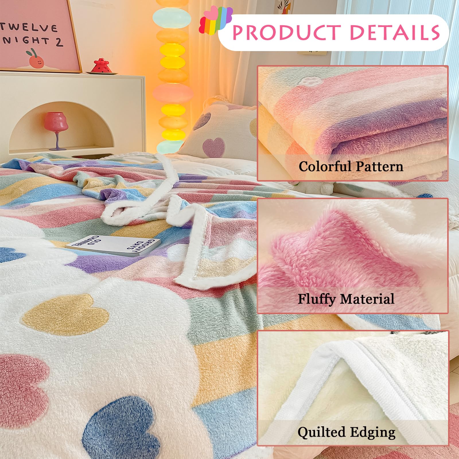 MorroMorn Rainbow Love blanket adds colorful nursery decor and playroom cheer.