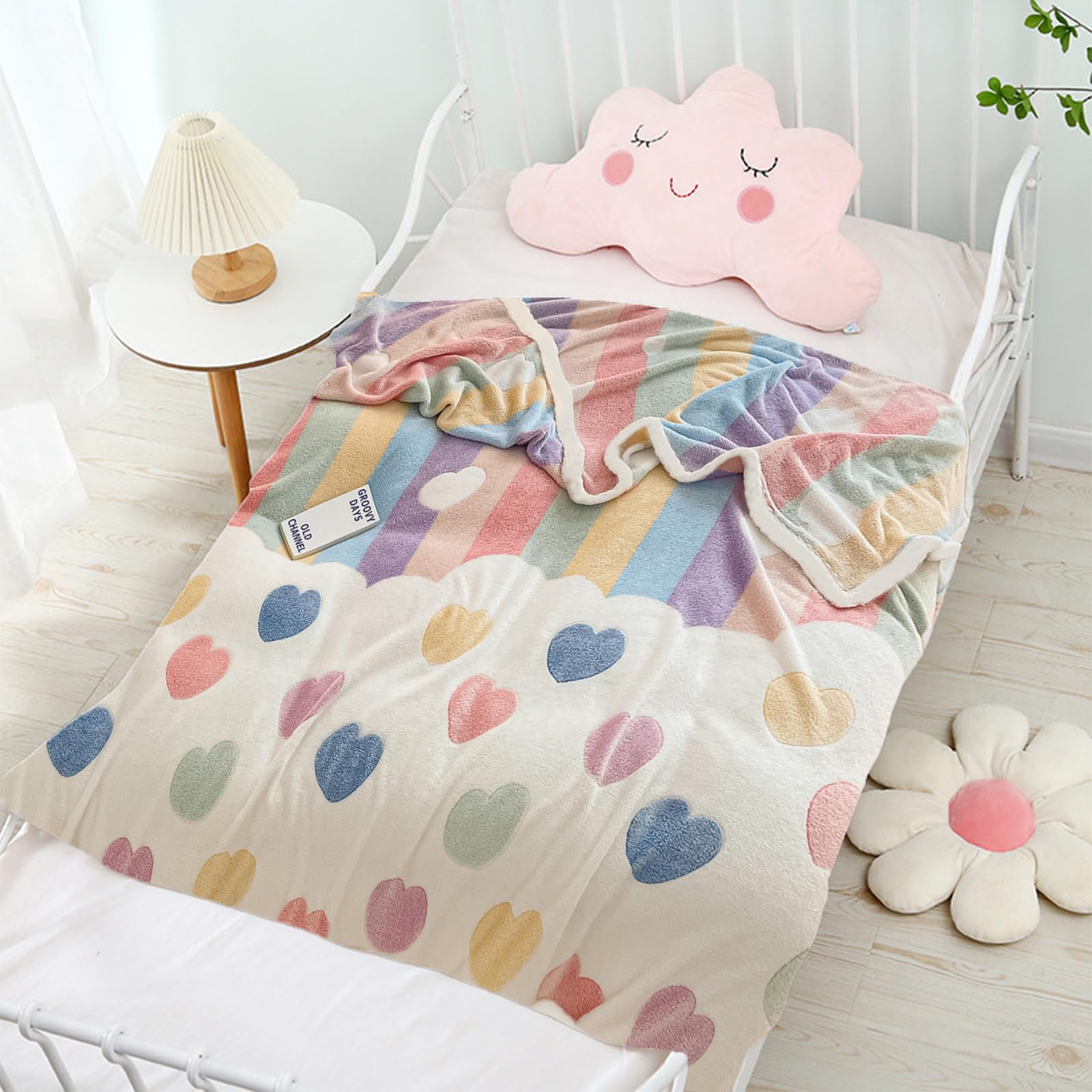 MorroMorn Rainbow Love blanket in toddler size 40x50 for cozy naps.