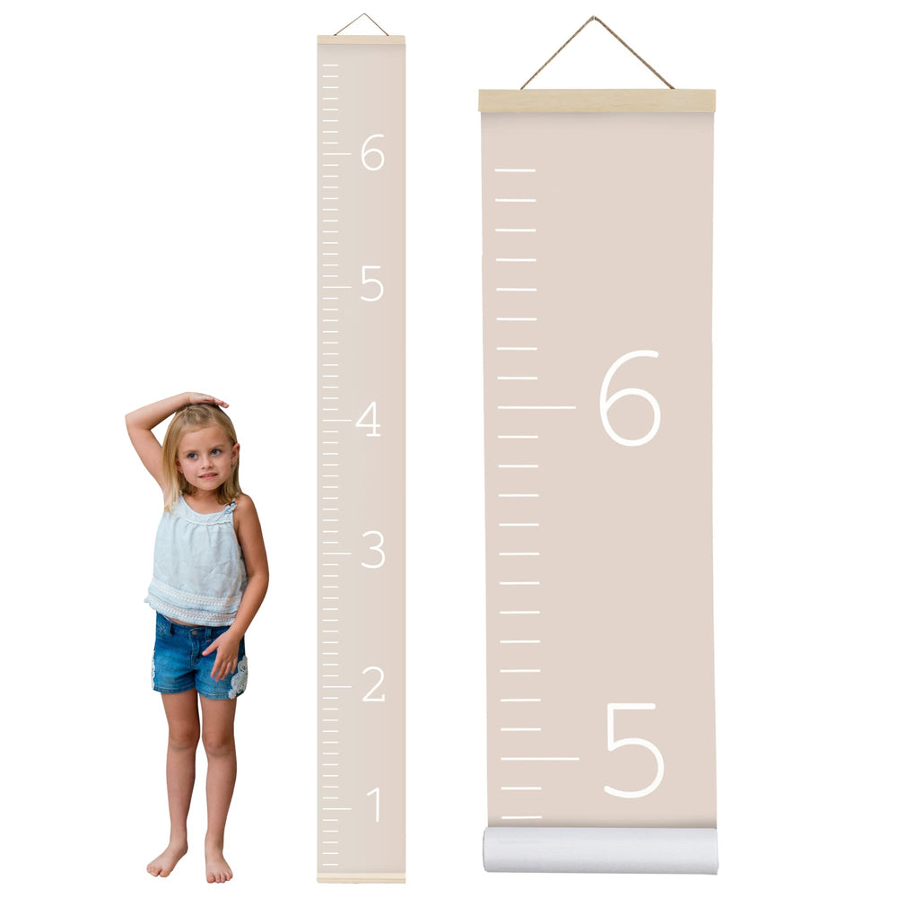 Morxy canvas growth chart for kids in beige, a stylish height tracking wall decoration.