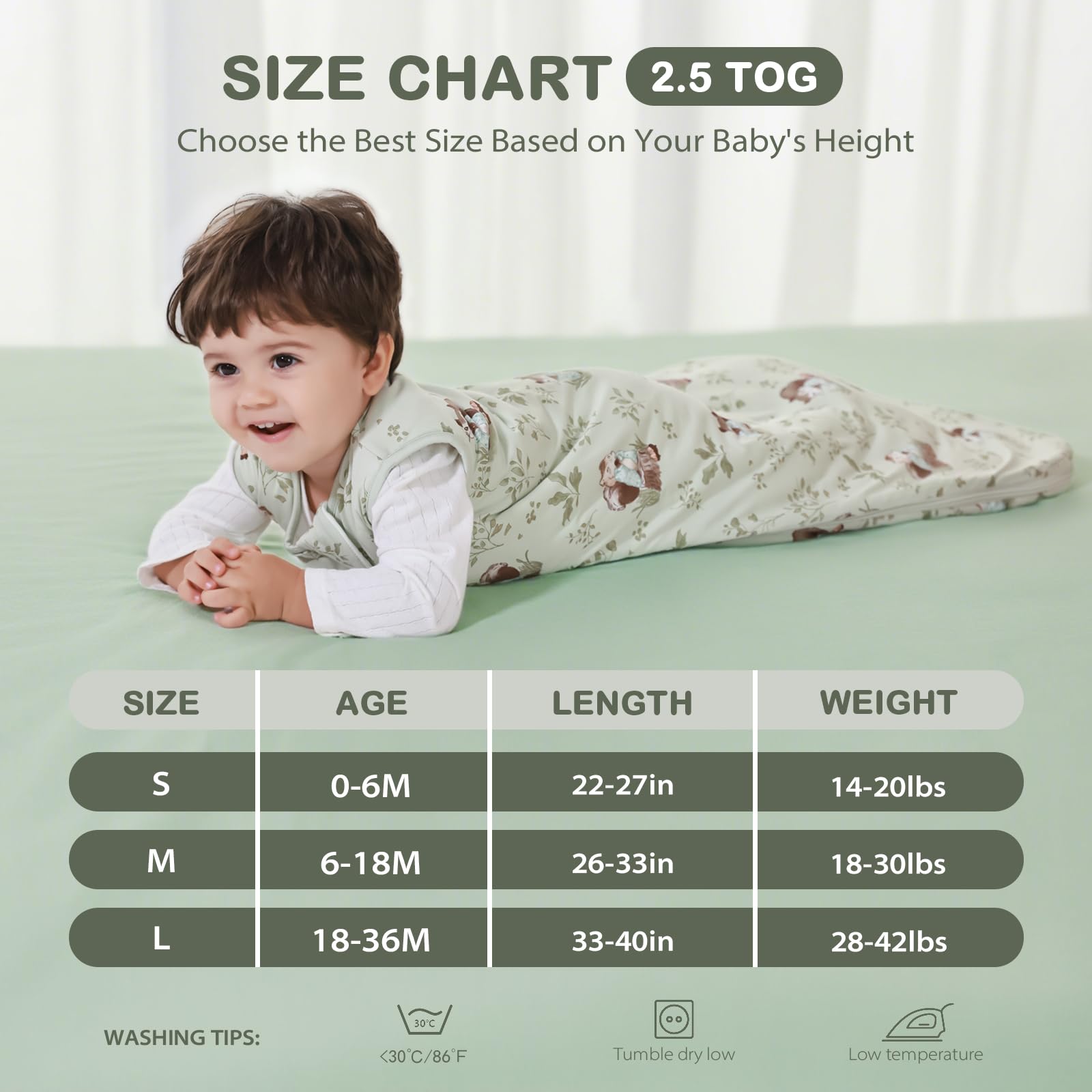 Mosebears bamboo sleep sack 2.5 tog winter; lightweight warmth for year round comfort