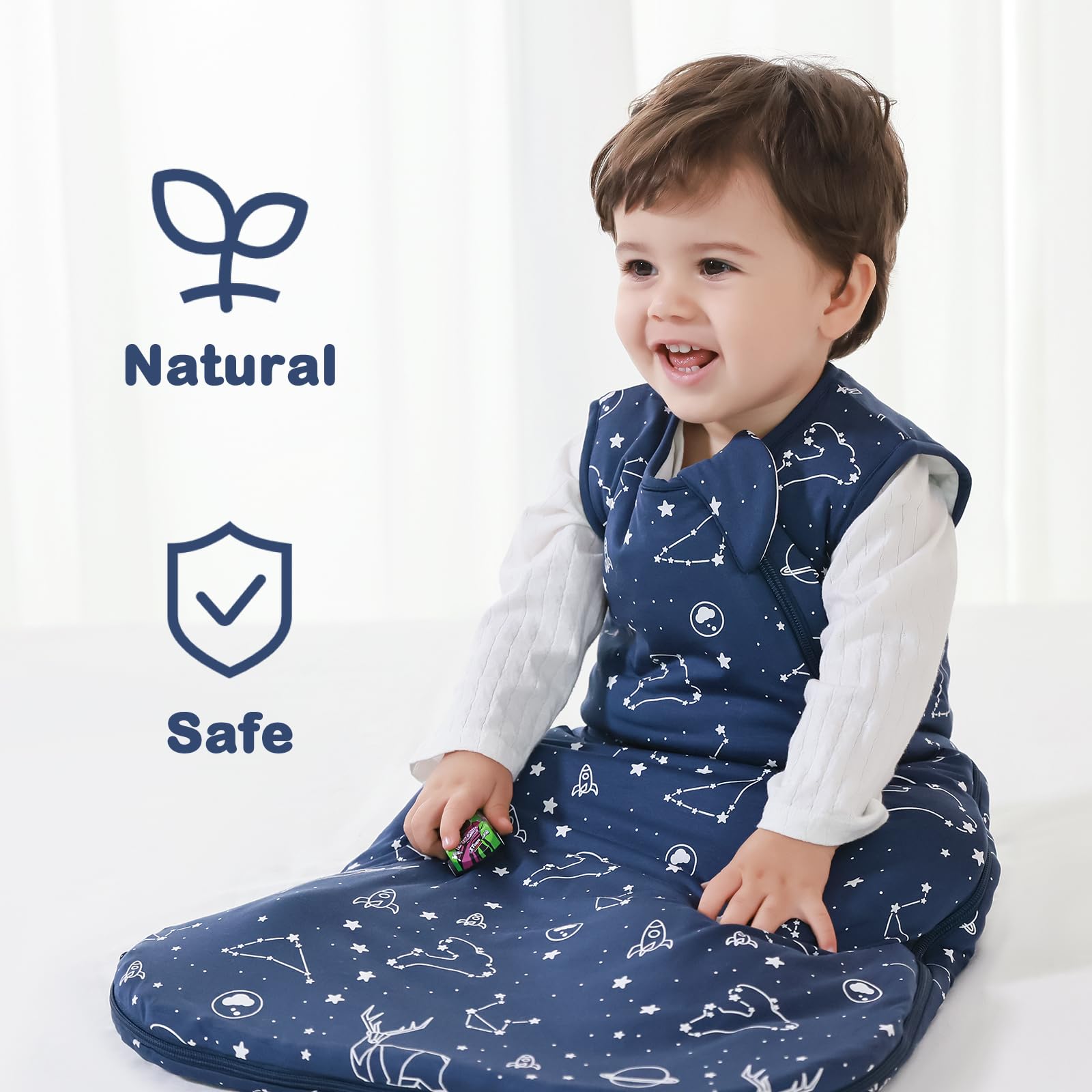 Mosebears sleep sack with 2-way zipper enables easy diaper changes