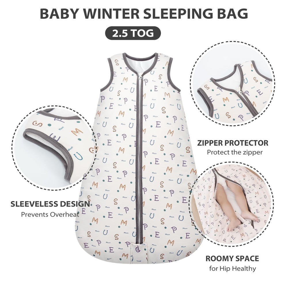 Mosebears sleep sack 2-way zipper top-bottom enables easy dressing and diaper changes