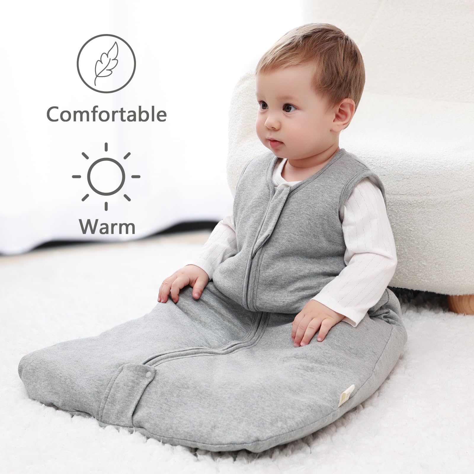 Mosebears Sleep Sack 2-way zipper top and bottom for easy dressing and diaper changes.