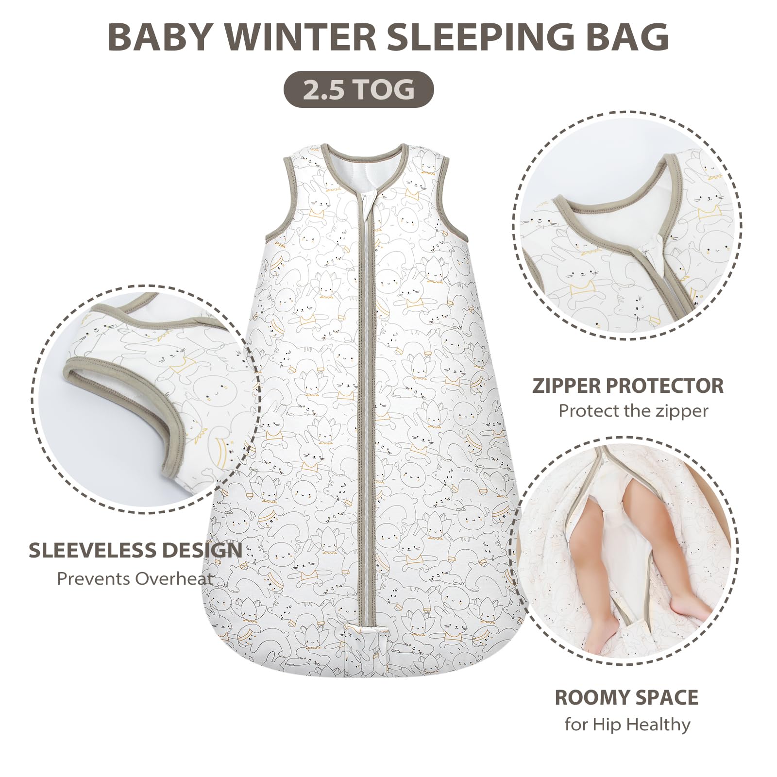Mosebears sleep sack with 2-way zipper for easy dressing and changes.
