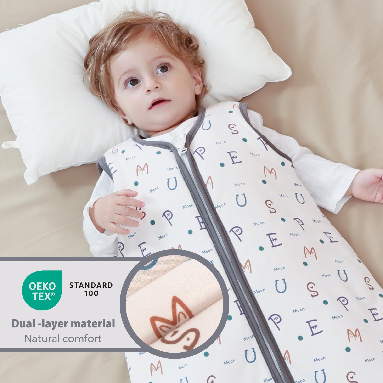 Mosebears sleep sack care image showing machine wash compatibility for easy upkeep