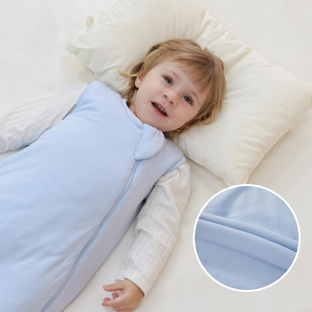 Mosebears sleep sack fog-blue diaper-change-friendly design keeps baby cozy