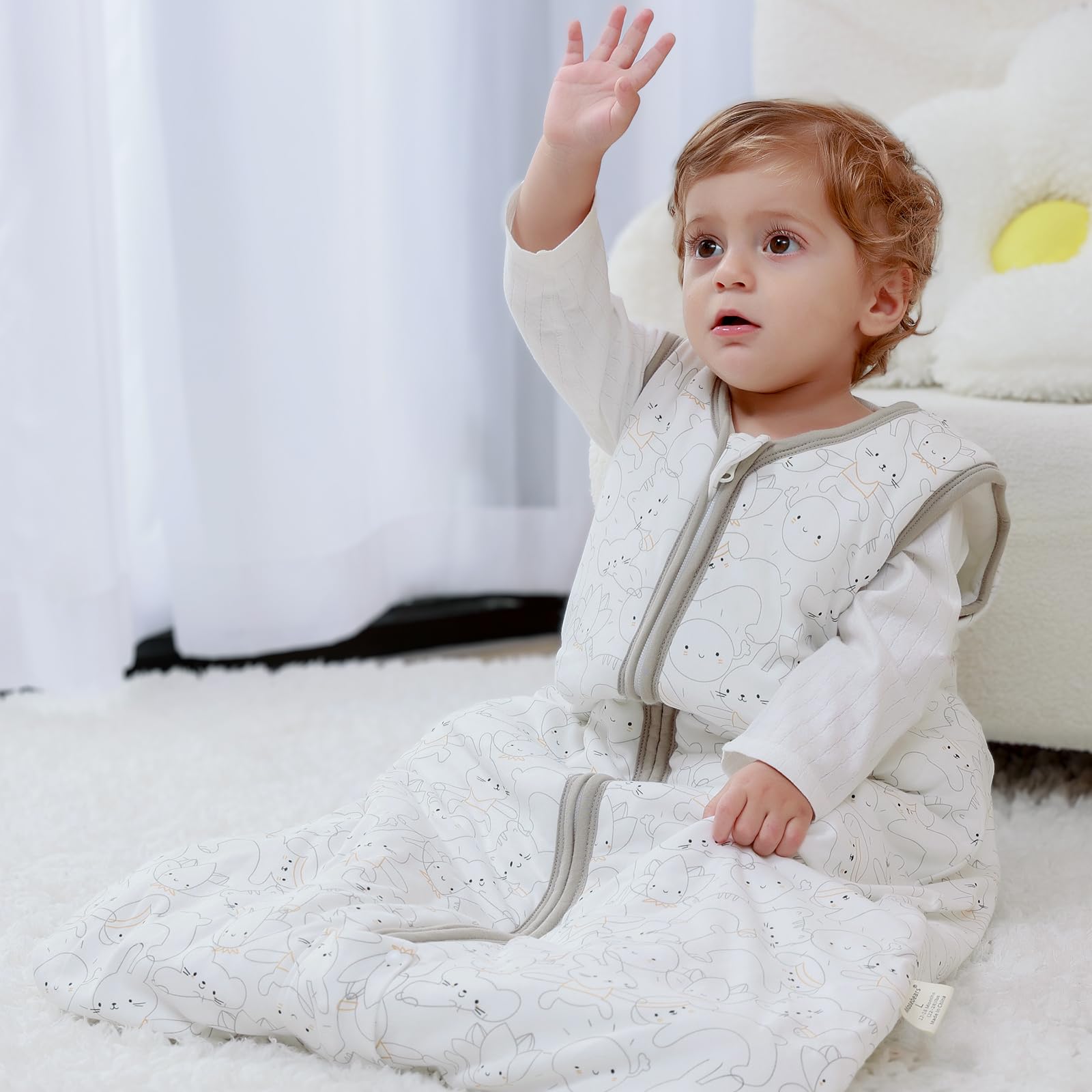 Mosebears sleep sack interior cotton lining for breathable warmth.