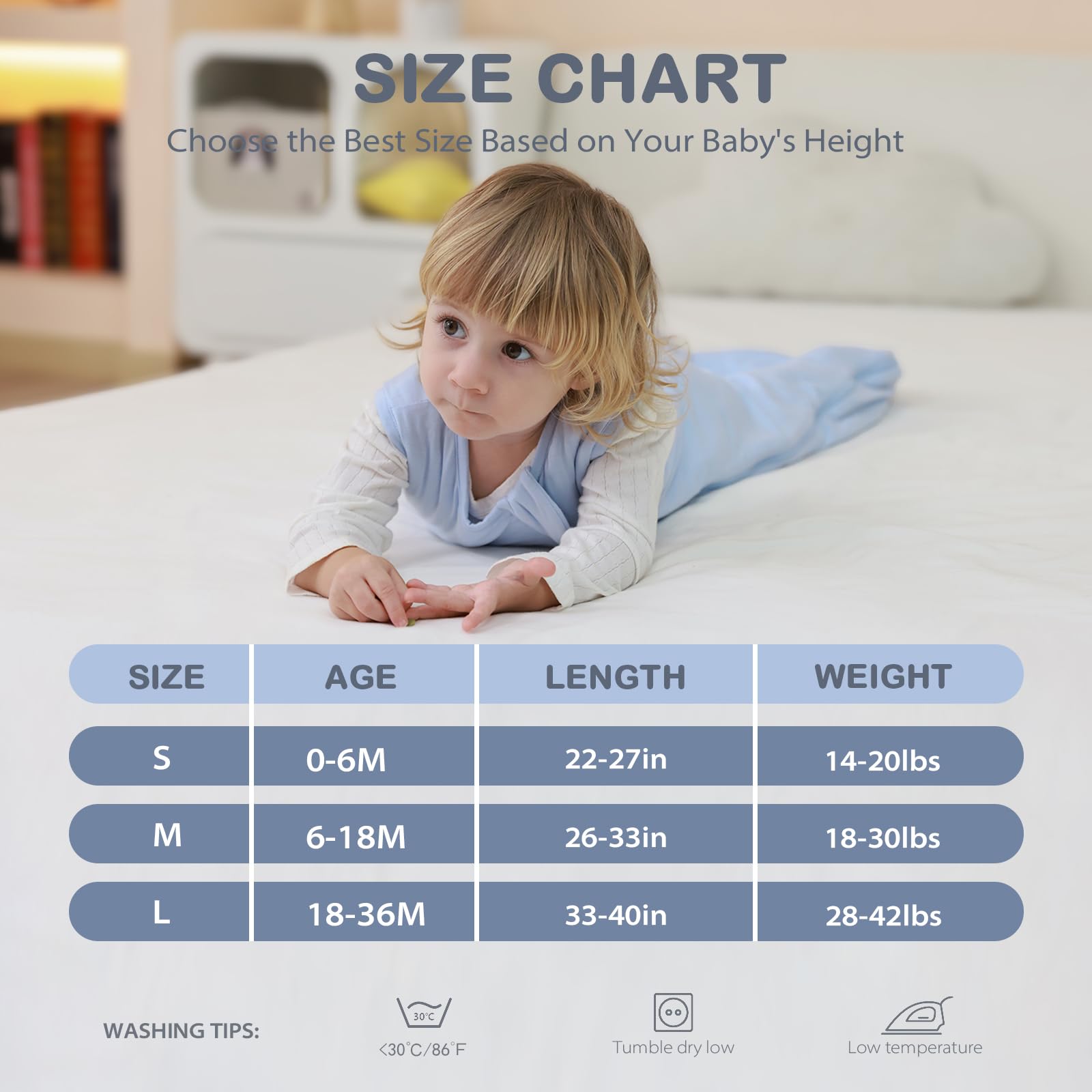 Mosebears sleep sack fog-blue machine-wash friendly for easy nursery care