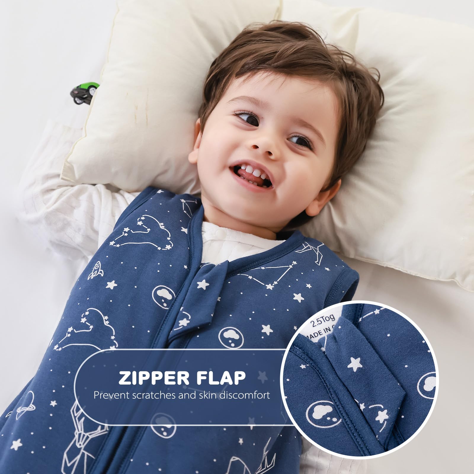 Mosebears Sleep Sack 2.5 Tog label indicates warm winter use