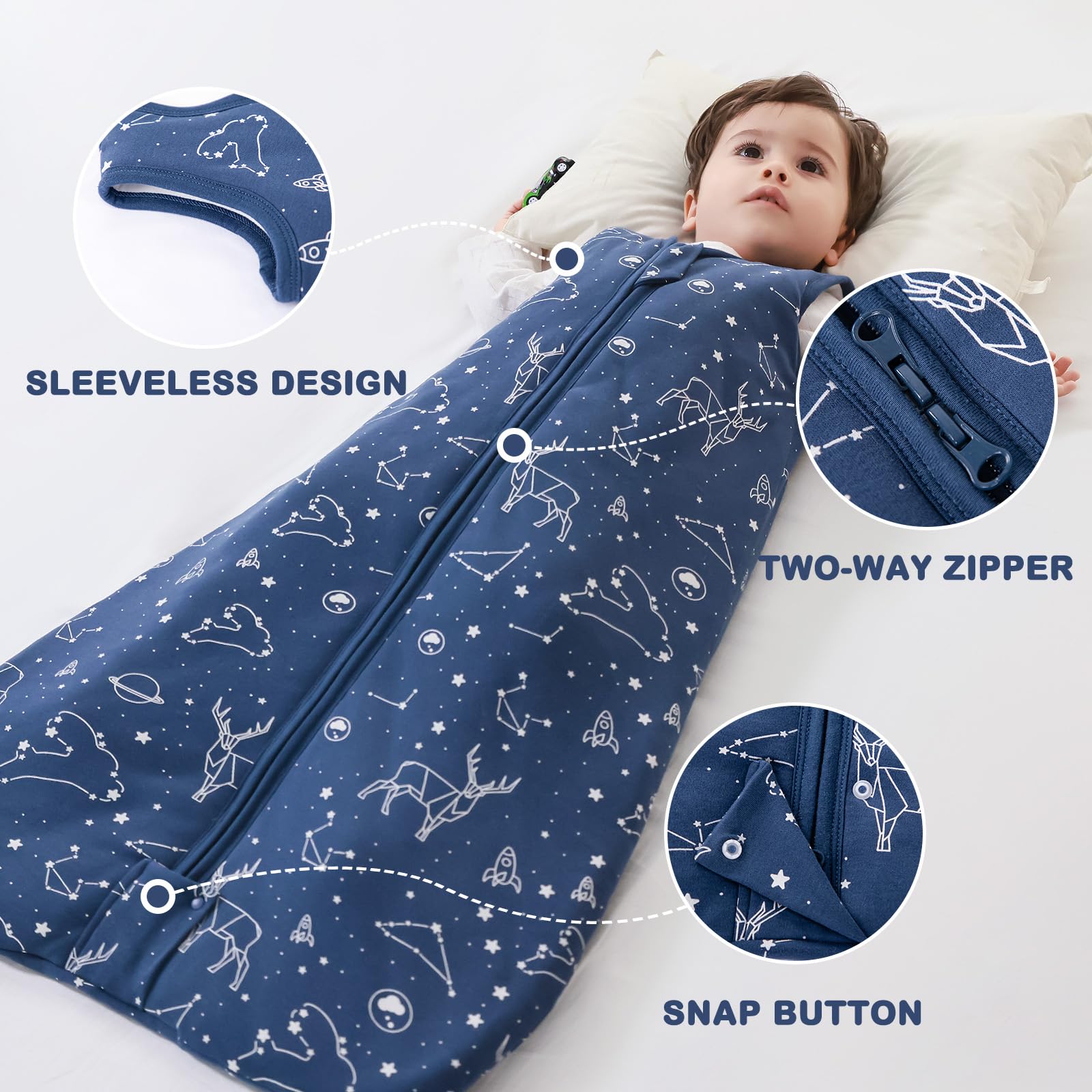 Mosebears navy cotton outer emphasizes soft material for sensitive skin