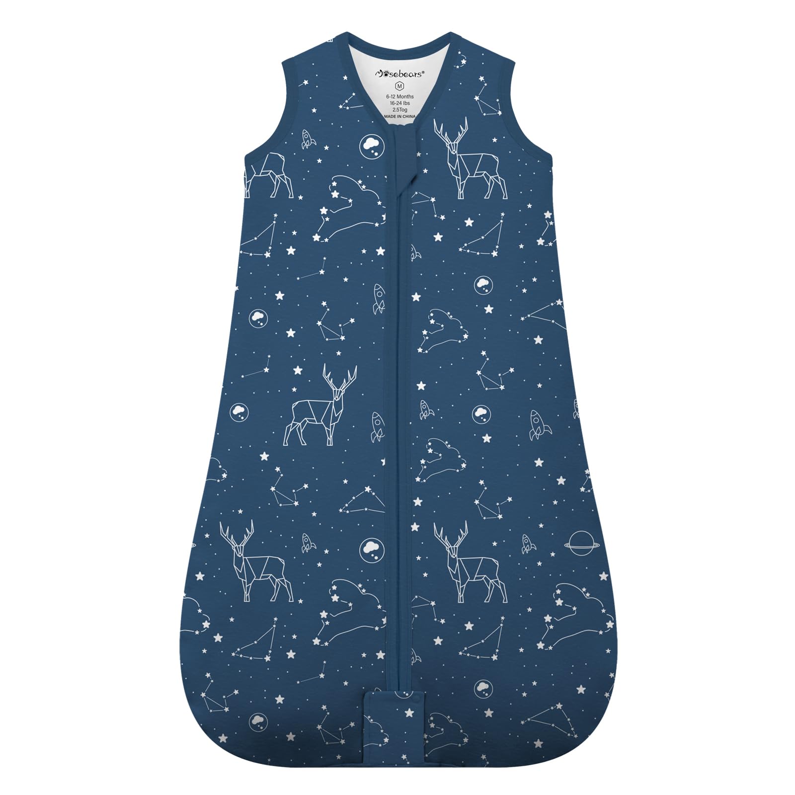 Mosebears Sleep Sack Navy top view highlights cozy organic cotton warmth for baby nights