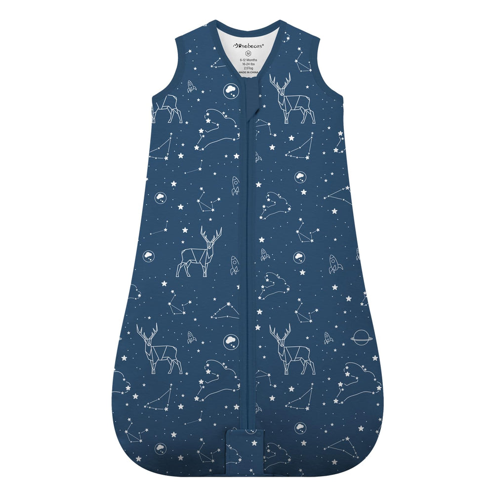 Mosebears Sleep Sack Navy top view highlights cozy organic cotton warmth for baby nights