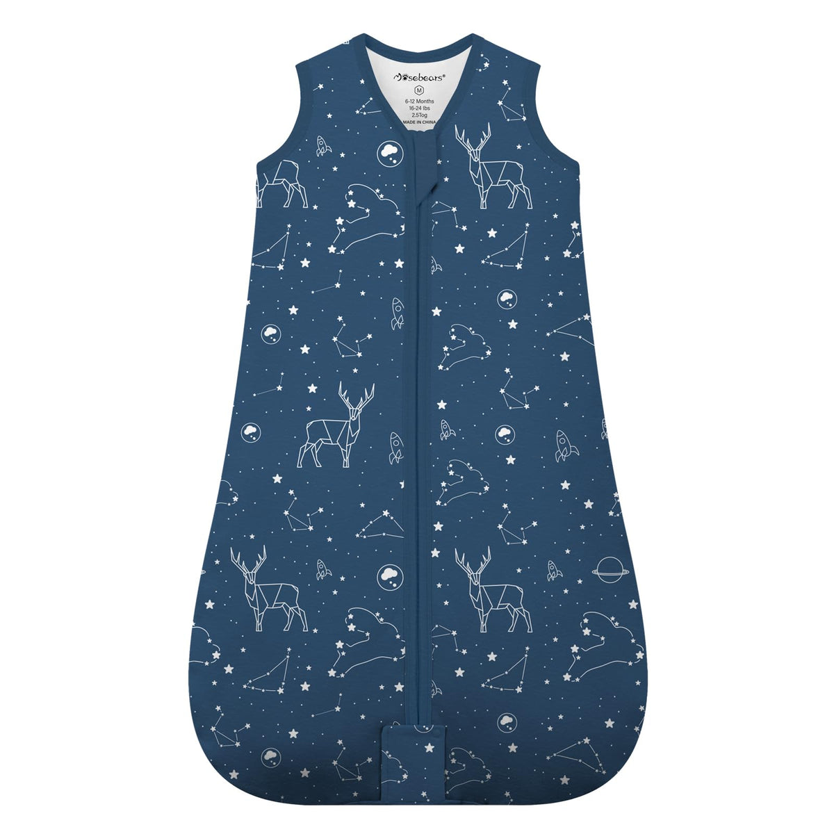 Mosebears Sleep Sack Navy top view highlights cozy organic cotton warmth for baby nights