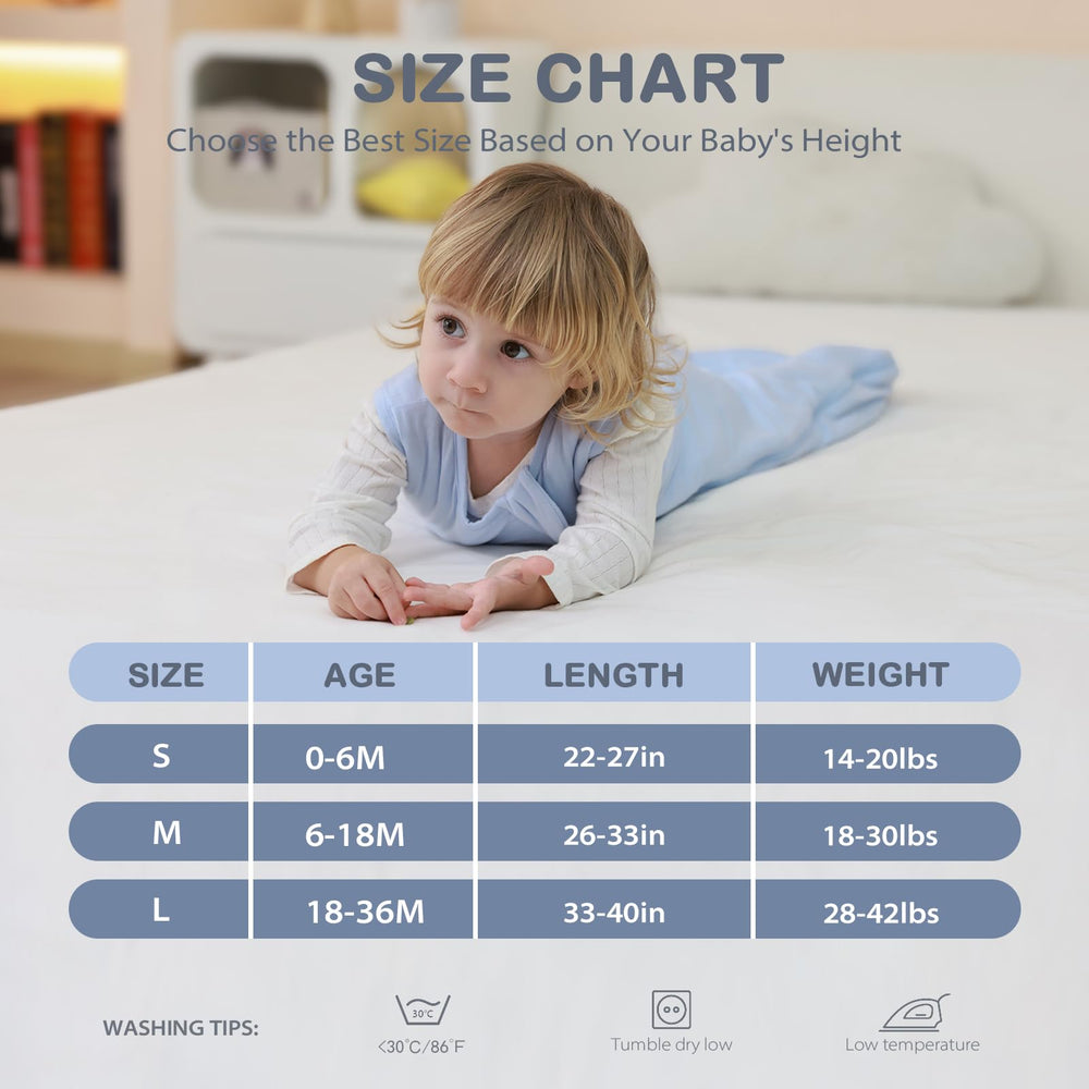 Mosebears sleep sack size chart for 18-36 months
