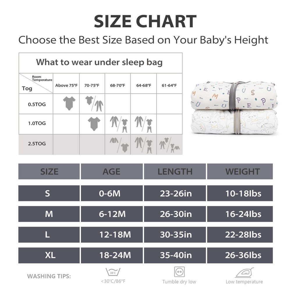 Mosebears sleep sack size options S to XL support a growing baby