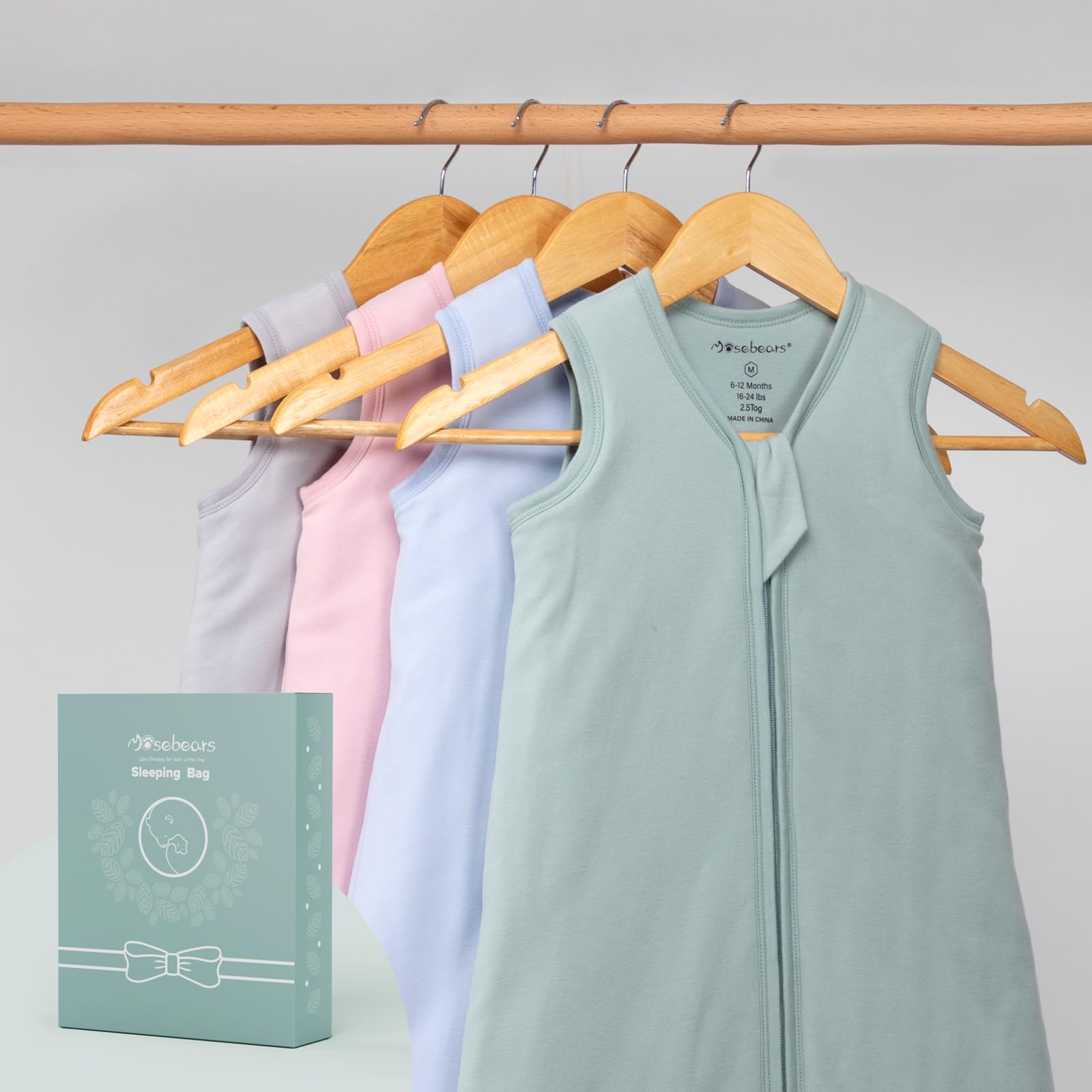 Mosebears Sleep Sack size range from S to XL to fit growing babies.