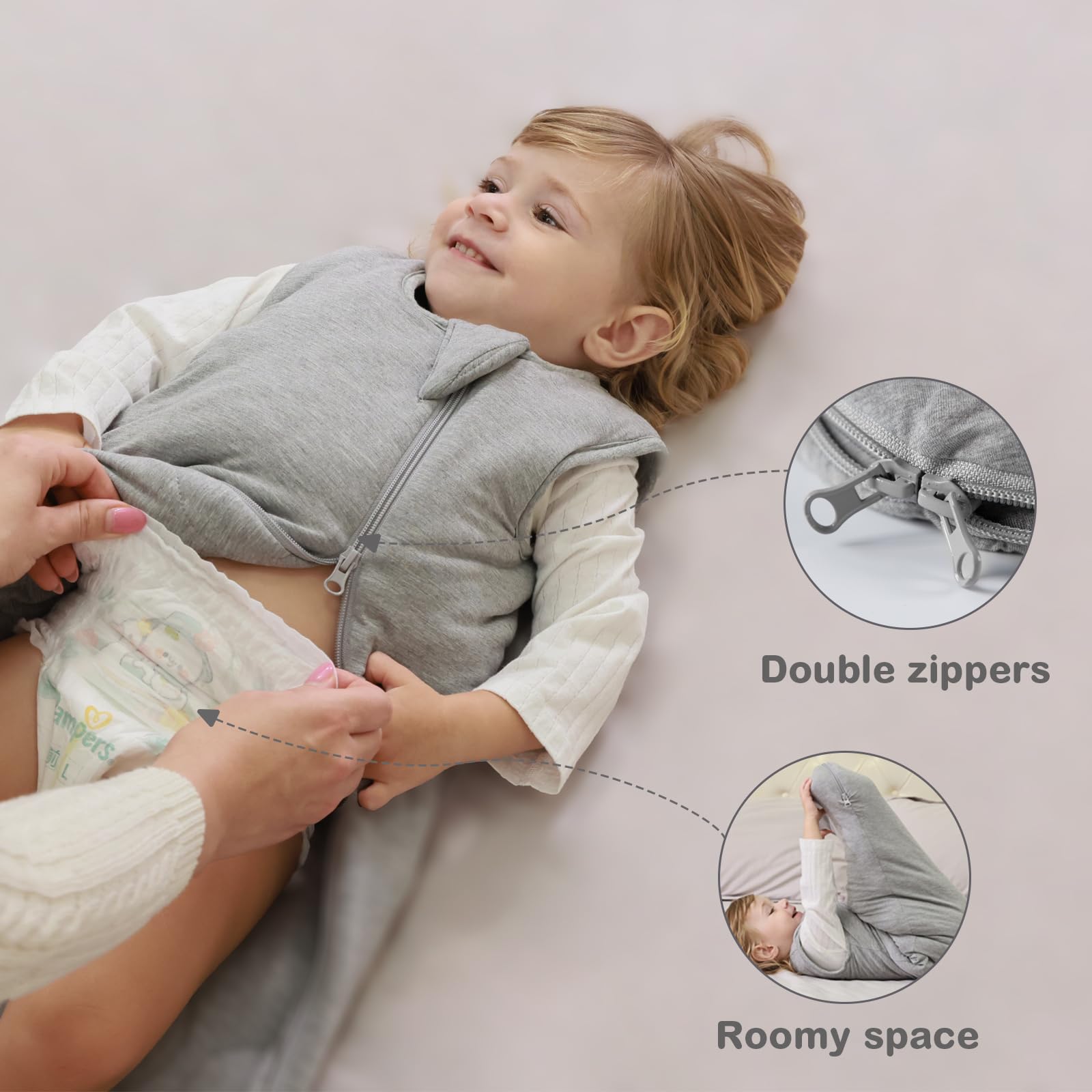 Mosebears two-way zipper top-bottom enables easy diaper changes