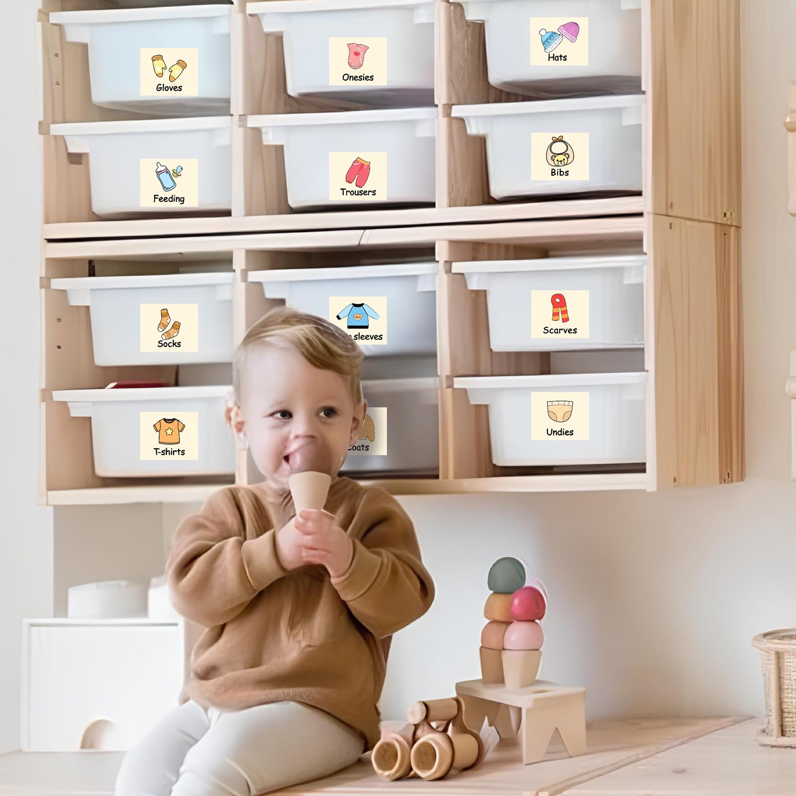 MOSITU baby labels on a nursery organizer improving accessibility and planning