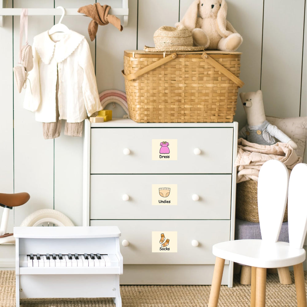 MOSITU baby labels in classroom or daycare helping keep supplies sorted