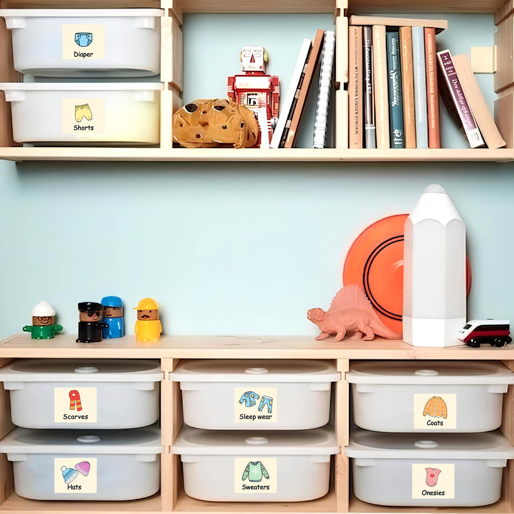MOSITU baby labels for storage bins helping tidy storage and inventory