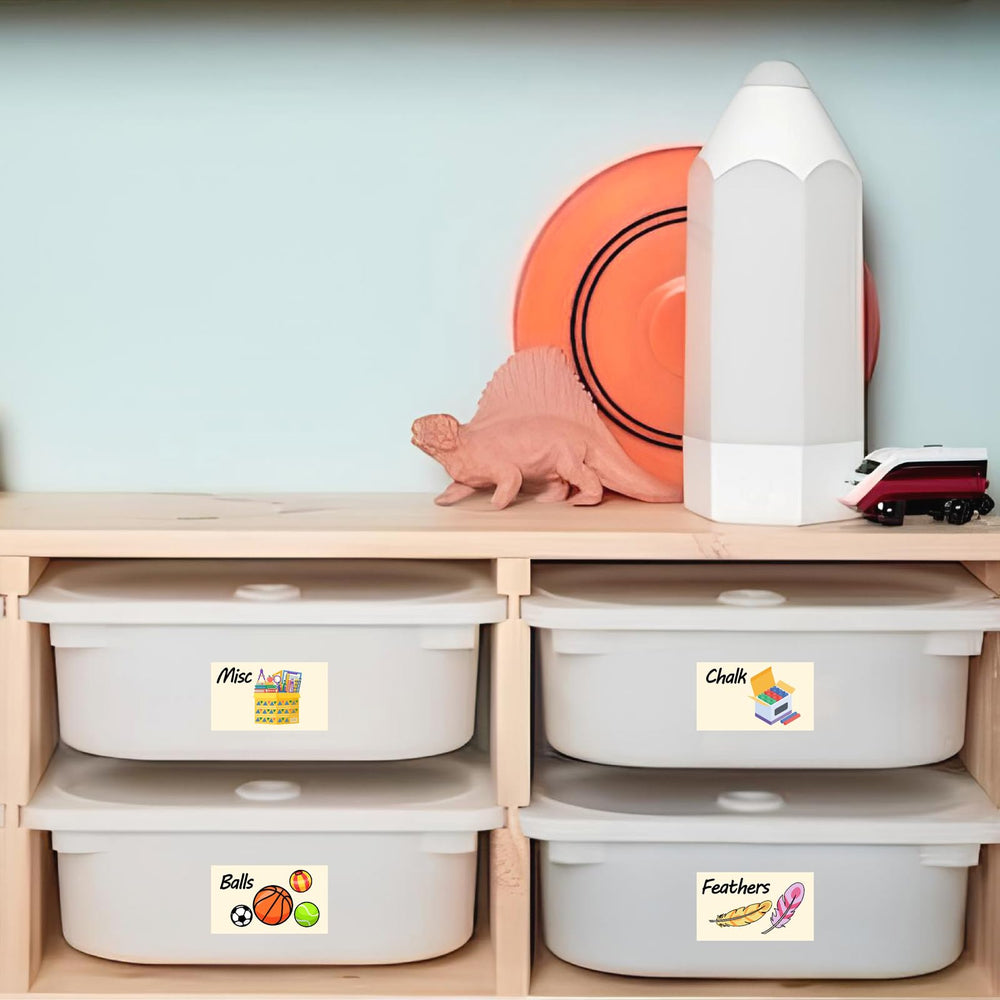 MOSITU nursery labels make bins identifiable at a glance for caregivers.