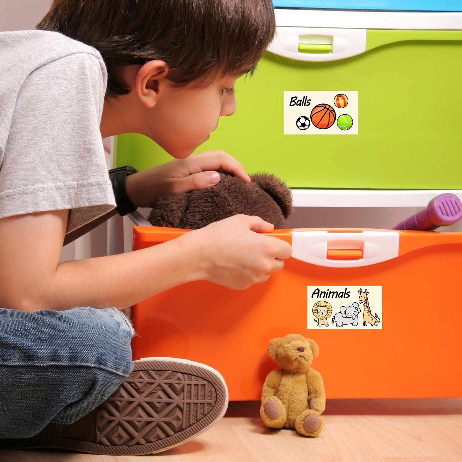 MOSITU colorful classroom labels brighten playrooms while keeping toys sorted and accessible.