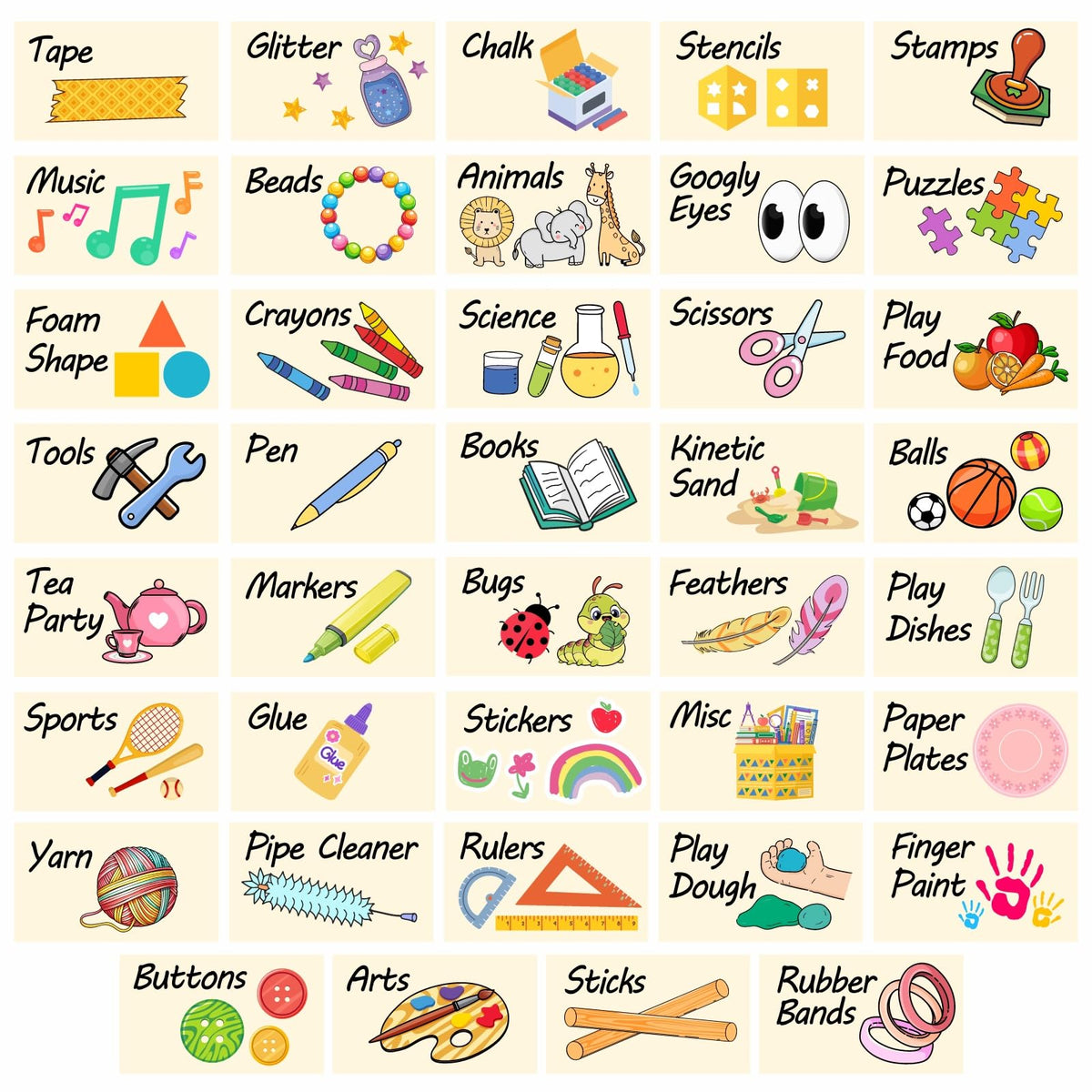 MOSITU kids classroom labels on three sheets for easy toy organization.
