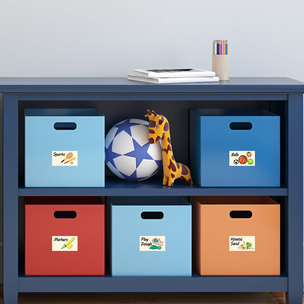 MOSITU daycare labels support quick sorting of shelves, bins, and boxes.