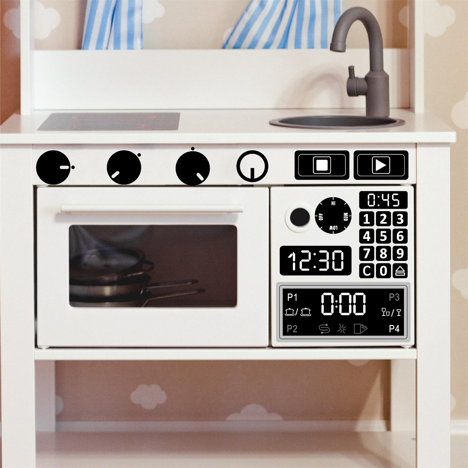 MOSITU play kitchen decals pots and pans enhance imaginative meals.