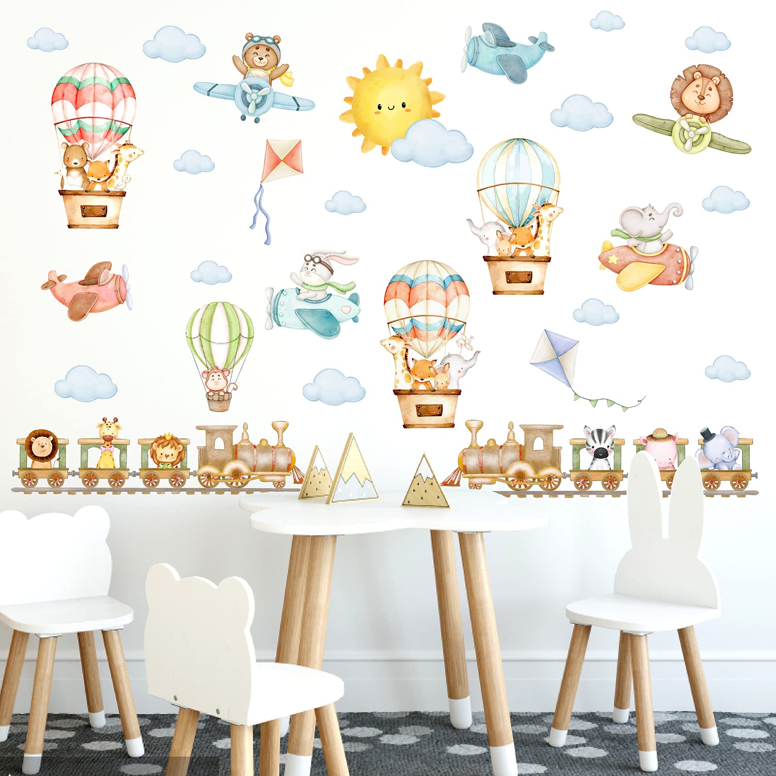 MOSITU Train Animals Wall Stickers colorful trains for playful nursery decor.