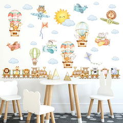MOSITU Train Animals Wall Stickers colorful trains for playful nursery decor.