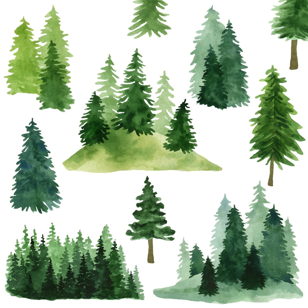MOSITU watercolor pine tree wall decal in green for nurseries and playrooms