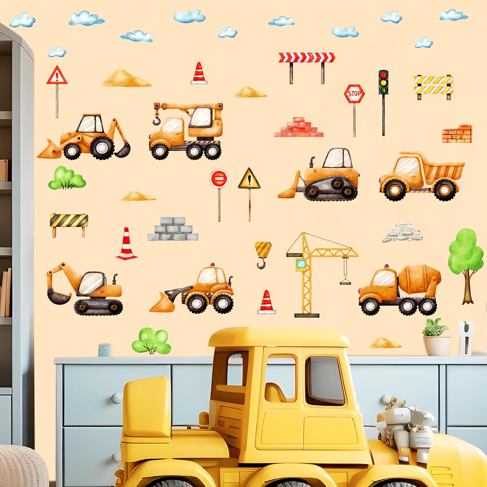 MOSITU yellow construction car wall decal on smooth walls