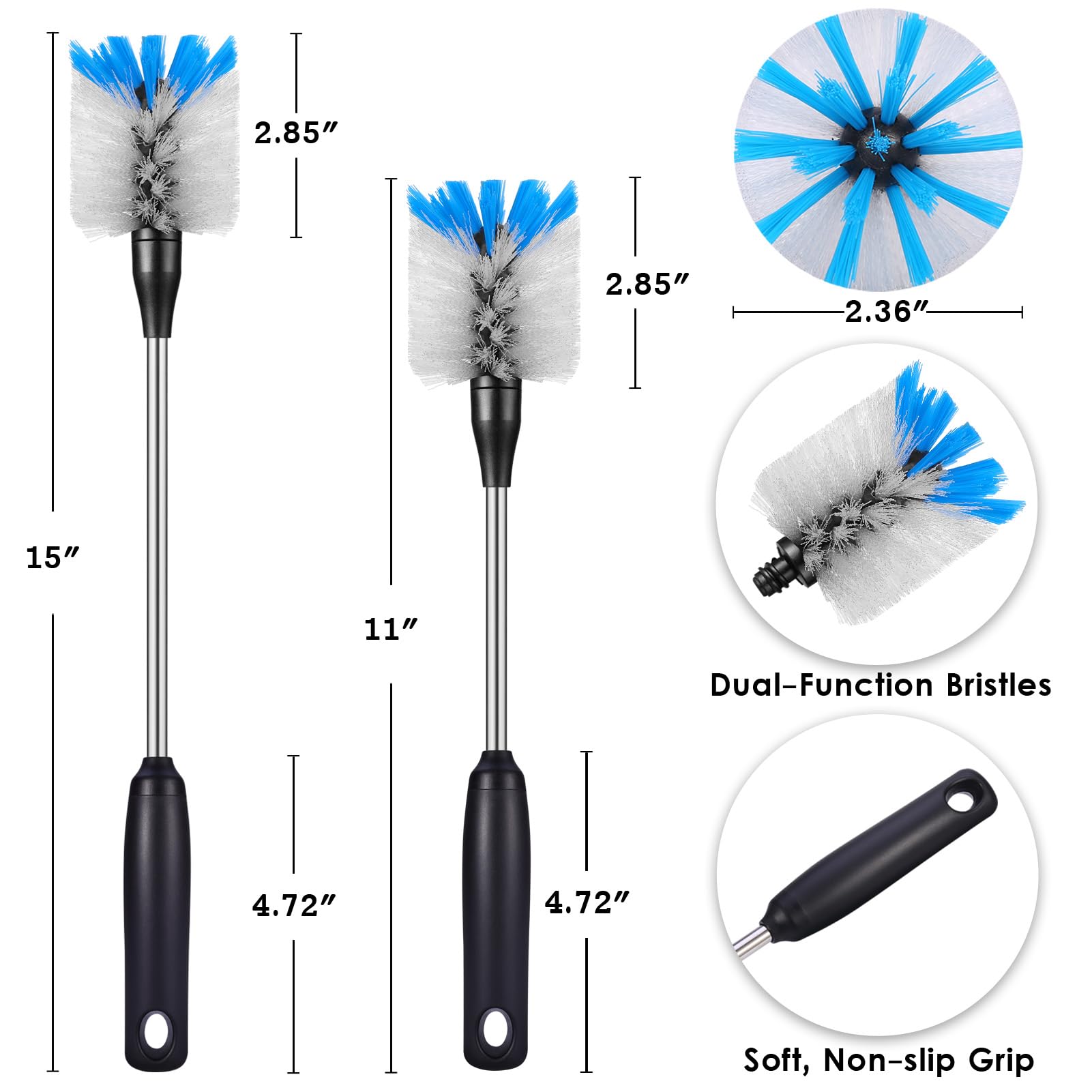 MOSOLAN bottle brush tpr non-slip handle provides secure grip when wet.