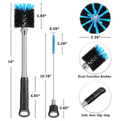 MOSOLAN dual-bristles gently clean wine glasses while tackling stubborn grime in bottlenecks.