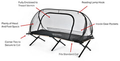 MosquitOasis cot attachment secures the net to a standard camping cot.