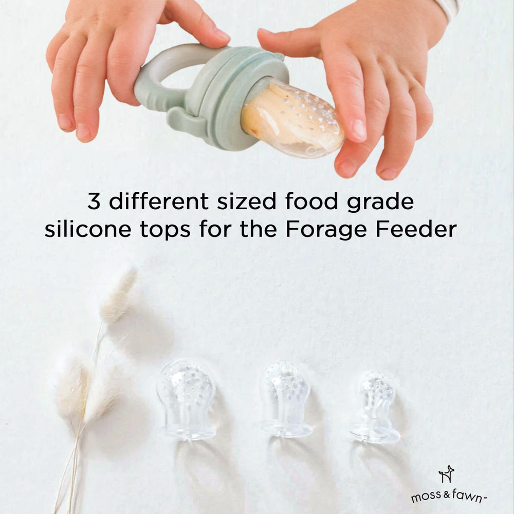 Moss and Fawn extra feeder tops 6-10 months—ergonomic grip promotes practice holding.