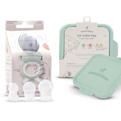 Moss and Fawn forage feeder in fern color, showcasing safe bite-sized feeding for babies.