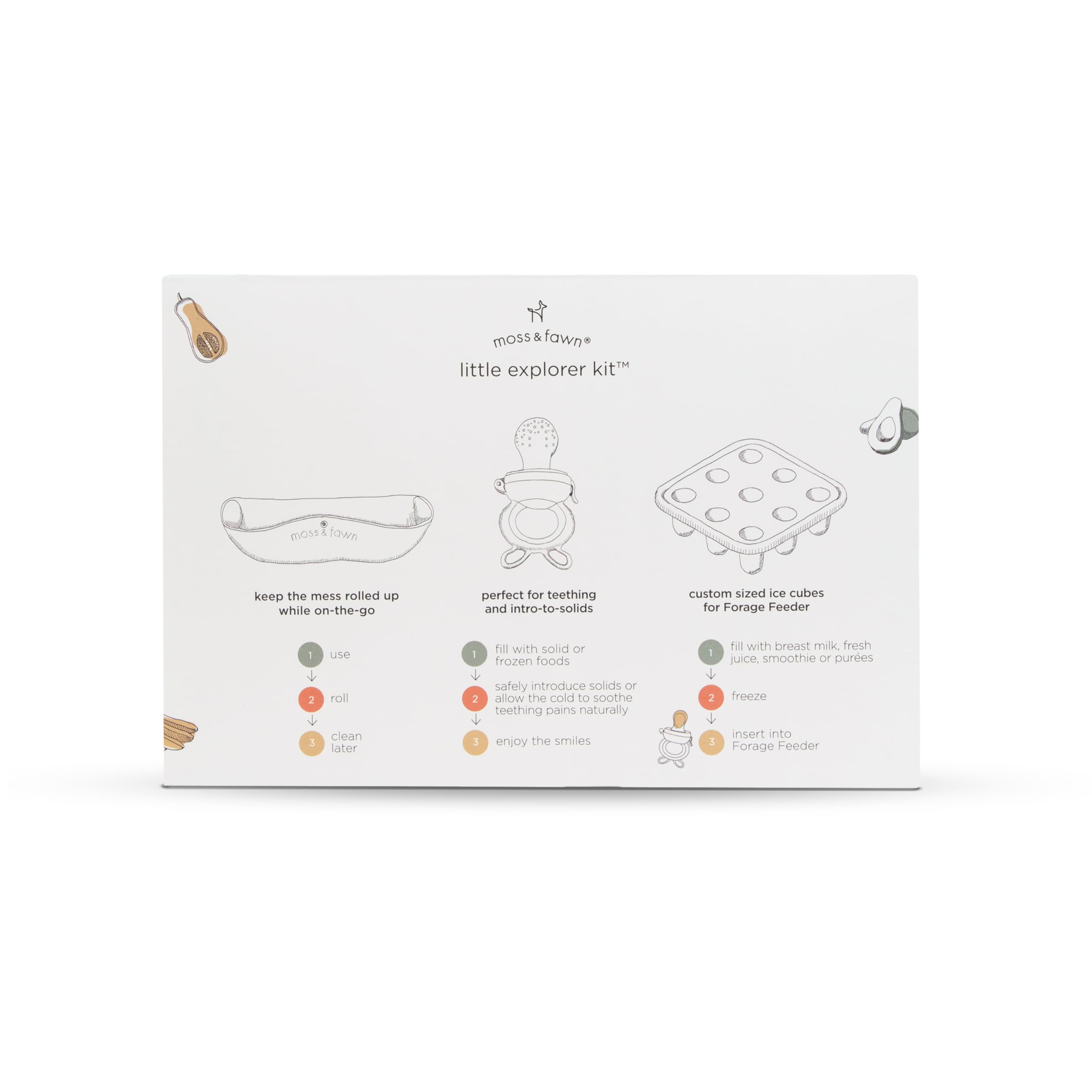Moss and Fawn Little Explorer Kit Gather and Roll Bib captures spills