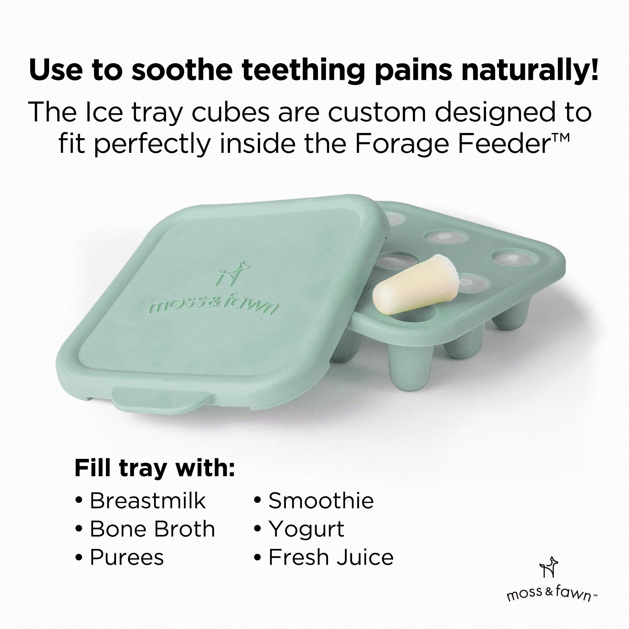 Moss and Fawn ice cubes tray in use for quick baby snacks