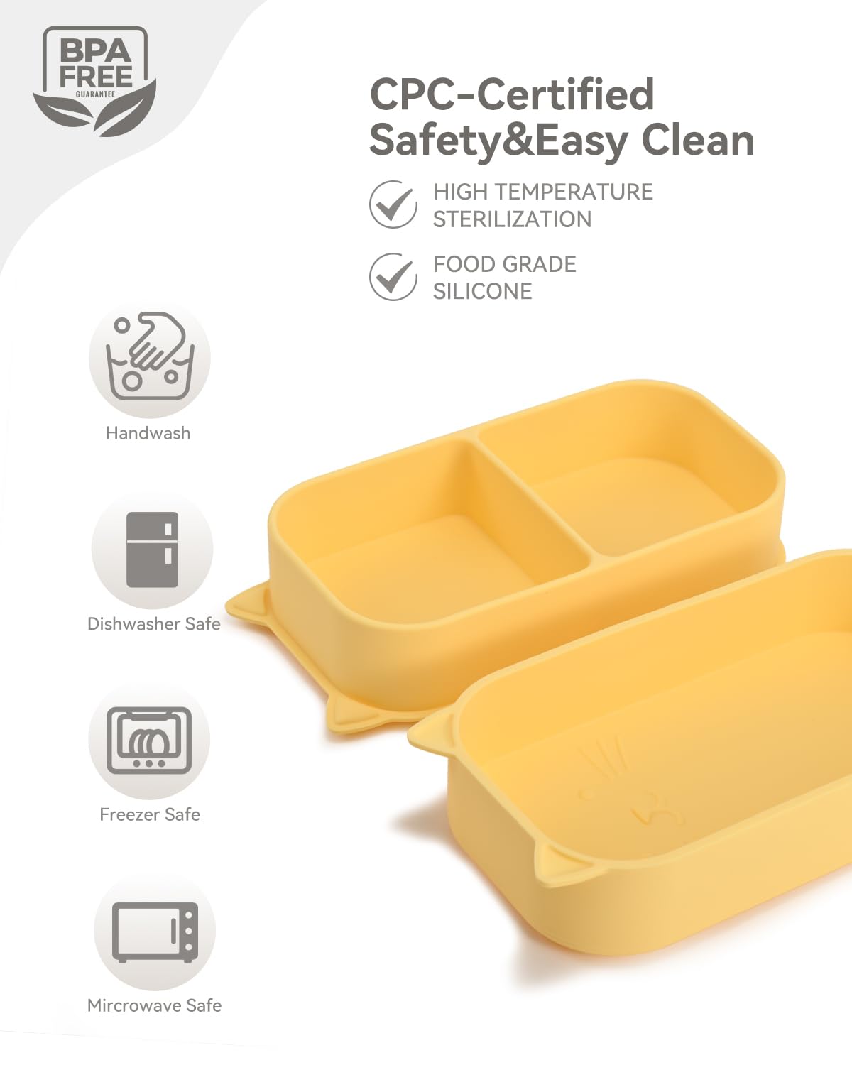 Mossora divided suction plate prevents spills on planes and car seats during meals.