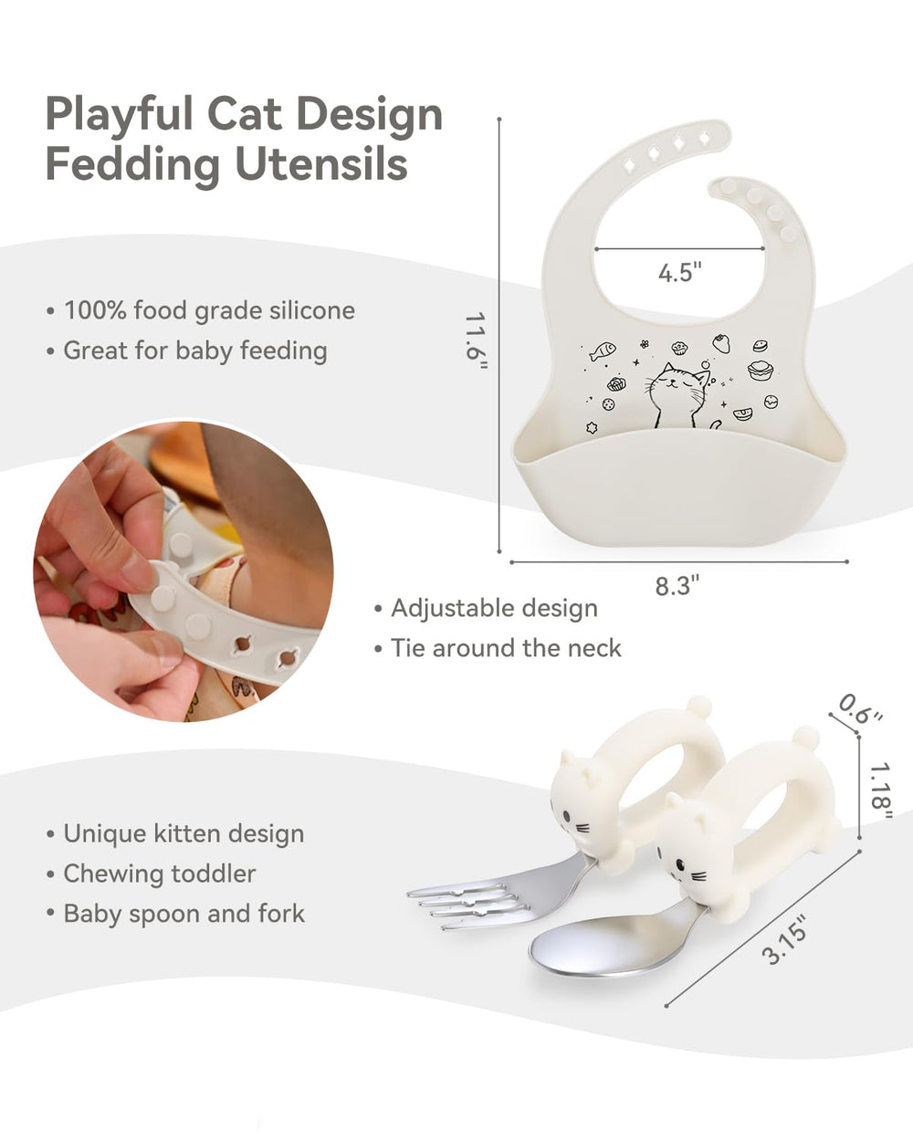 Mossora silicone bibs protect outfits from drips with easy wipe-clean surface.