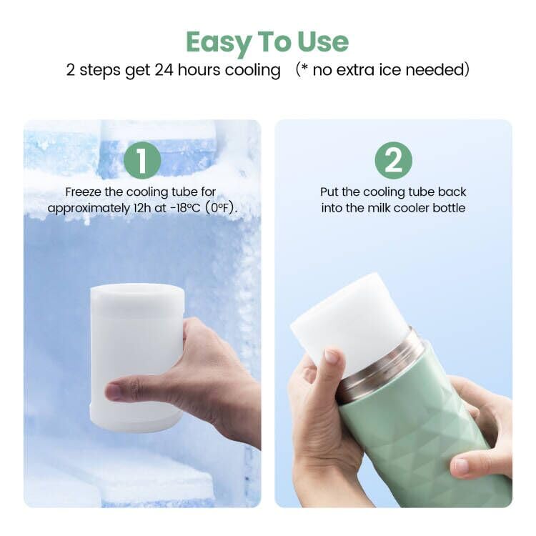 Mosthink two-bottle separator-system—keeps warm and cold milk separate for optimal freshness.
