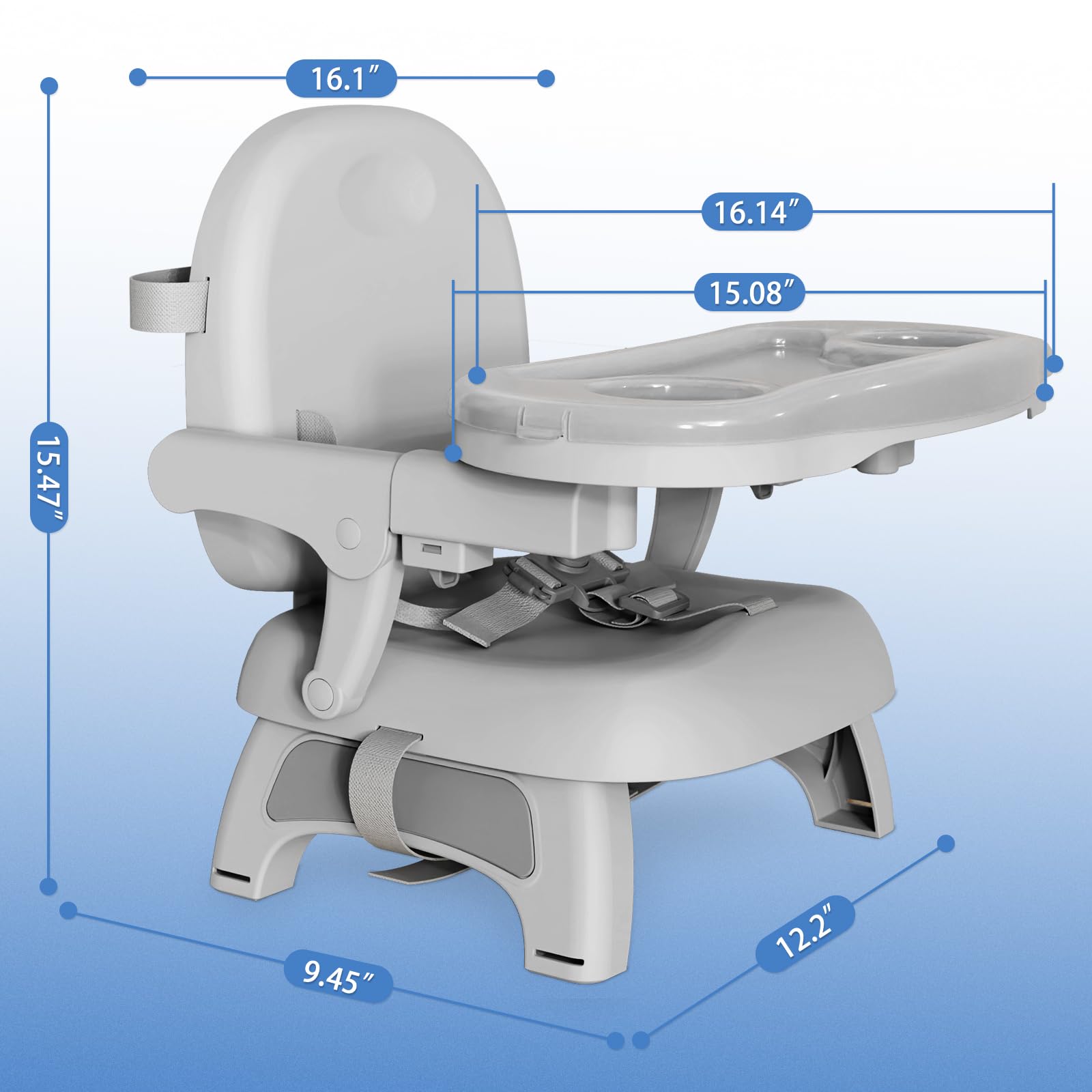 Mostop booster seat travel-ready in compact form for trips