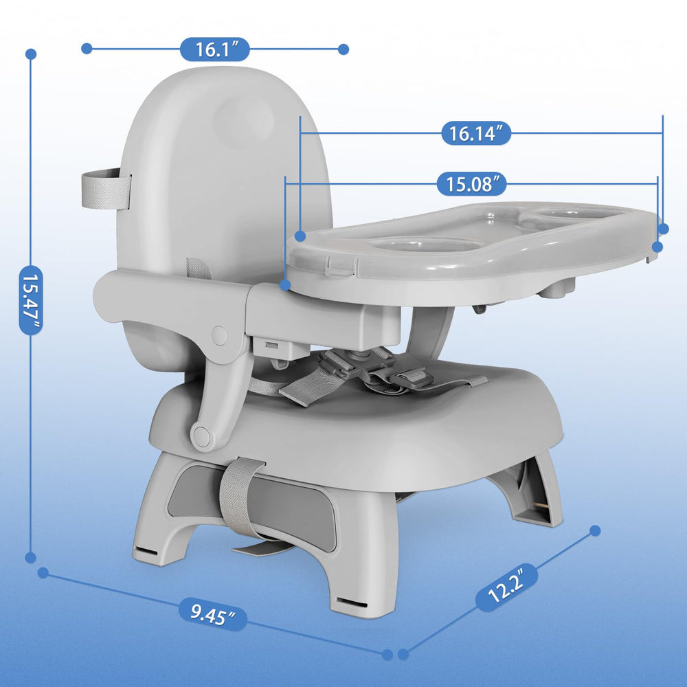Mostop booster seat travel-ready in compact form for trips
