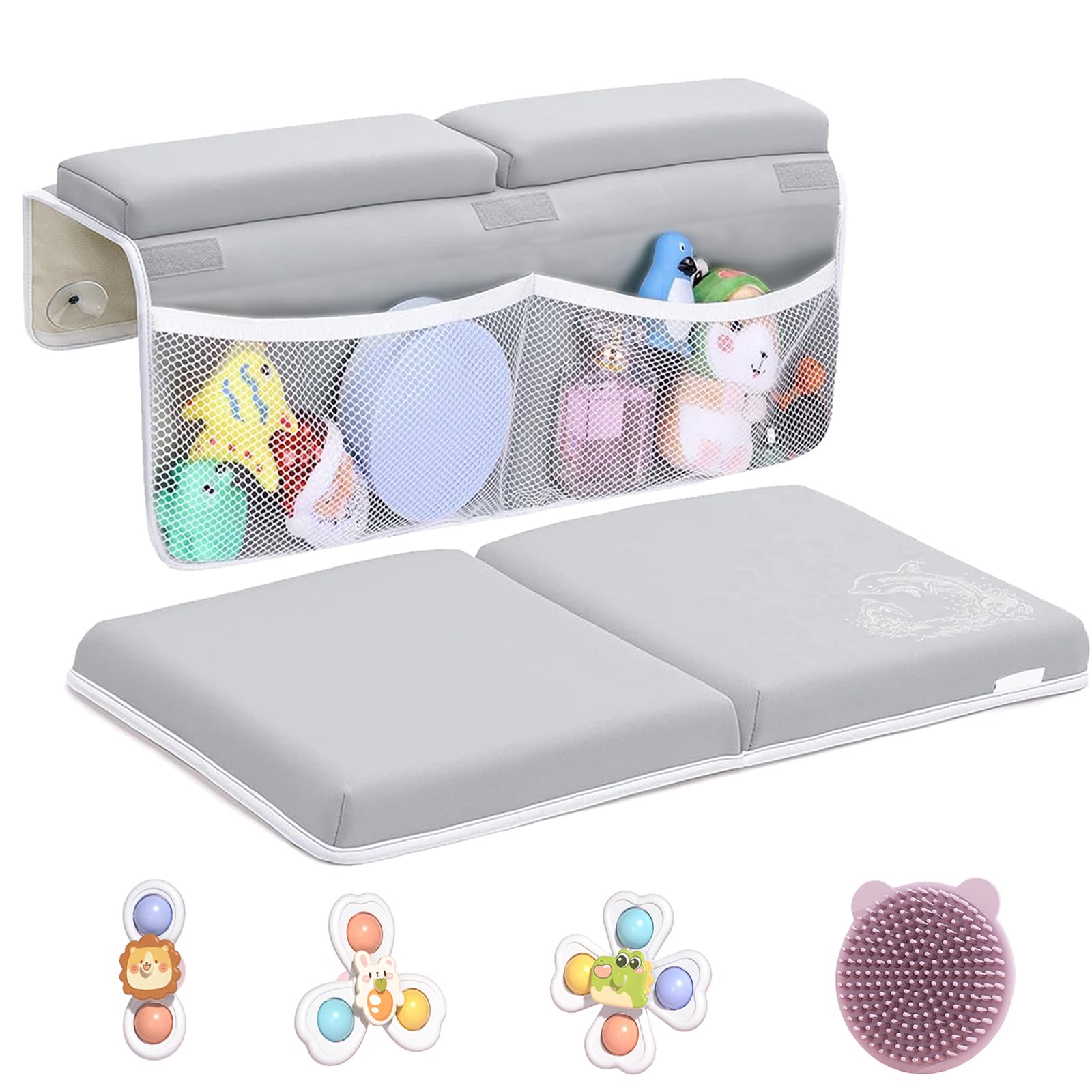 Mostop bath kneeler and elbow rest set in tub provides cushioned knee support during baths.