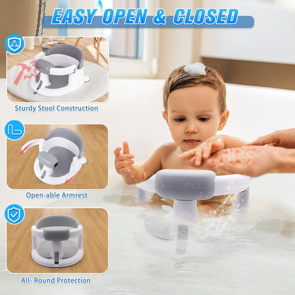 Mostop bath seat showing non-slip padding for added baby safety