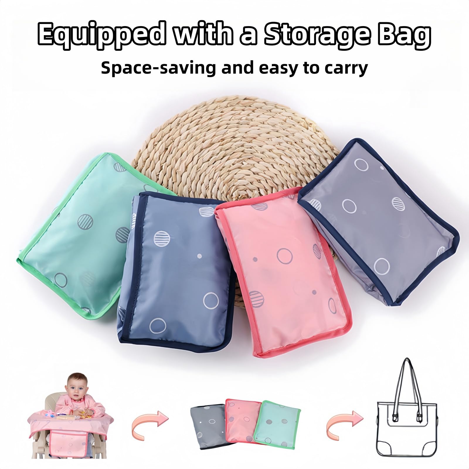 Long sleeves protect clothing during feeding and crafts