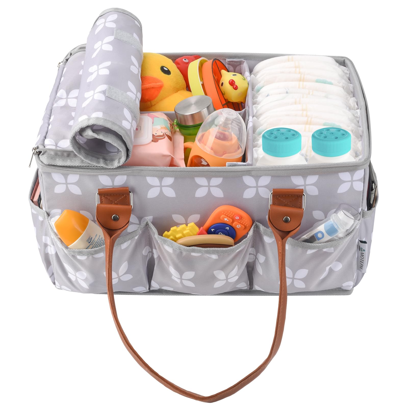 Moteph Diaper Caddy Sturdy Walls and Dividers support easy organization.